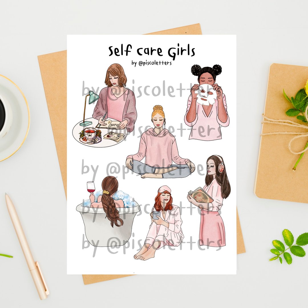 Self care girl digital sticker - 电子手绘真人画像/绘画/插画 - 其他材质 