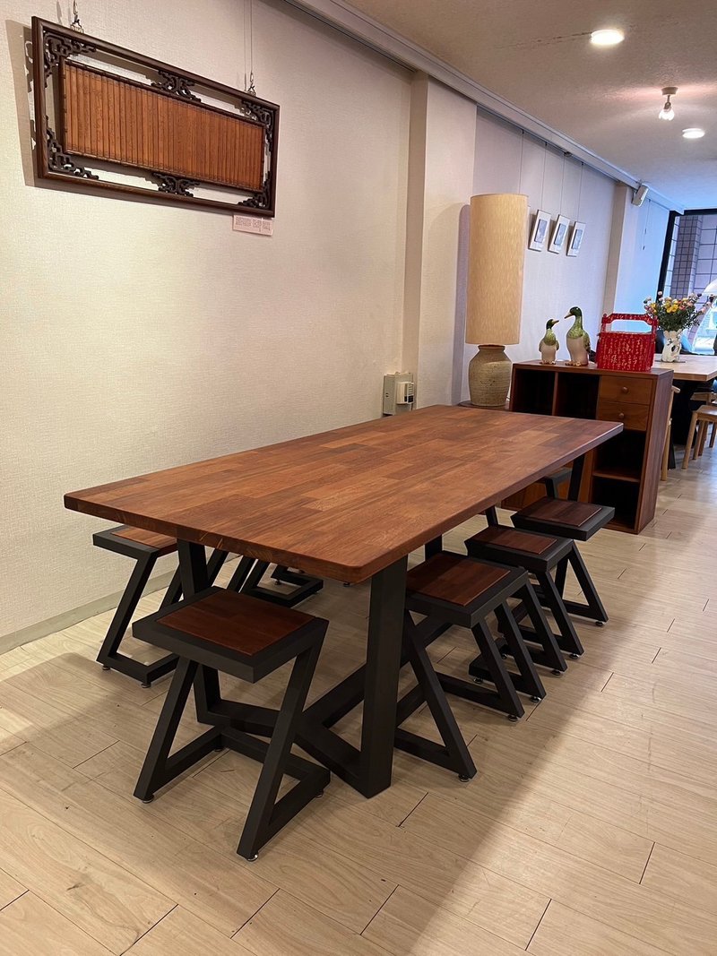 柚木拼板桌/会议桌/餐桌/工作桌/烤漆脚 - 餐桌/书桌 - 木头 