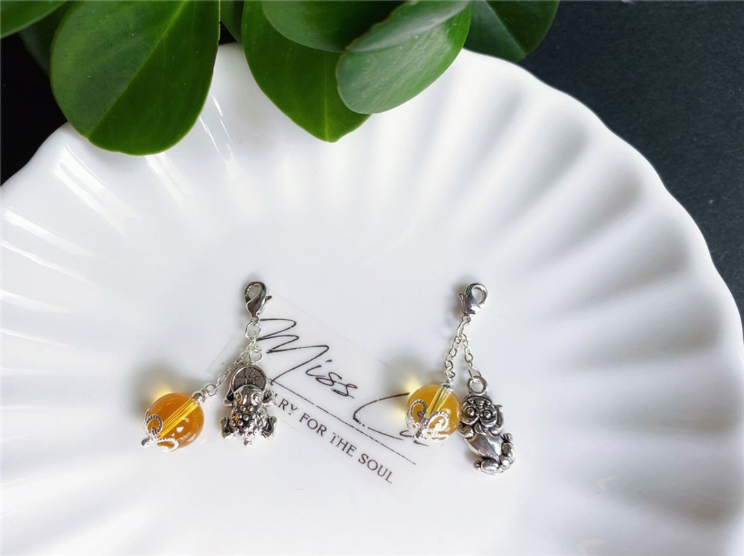 黄水晶 貔貅 蟾蜍 招财 随意扣 小滴溜 可做项链 吊坠 礼物 - 吊饰 - 水晶 黄色