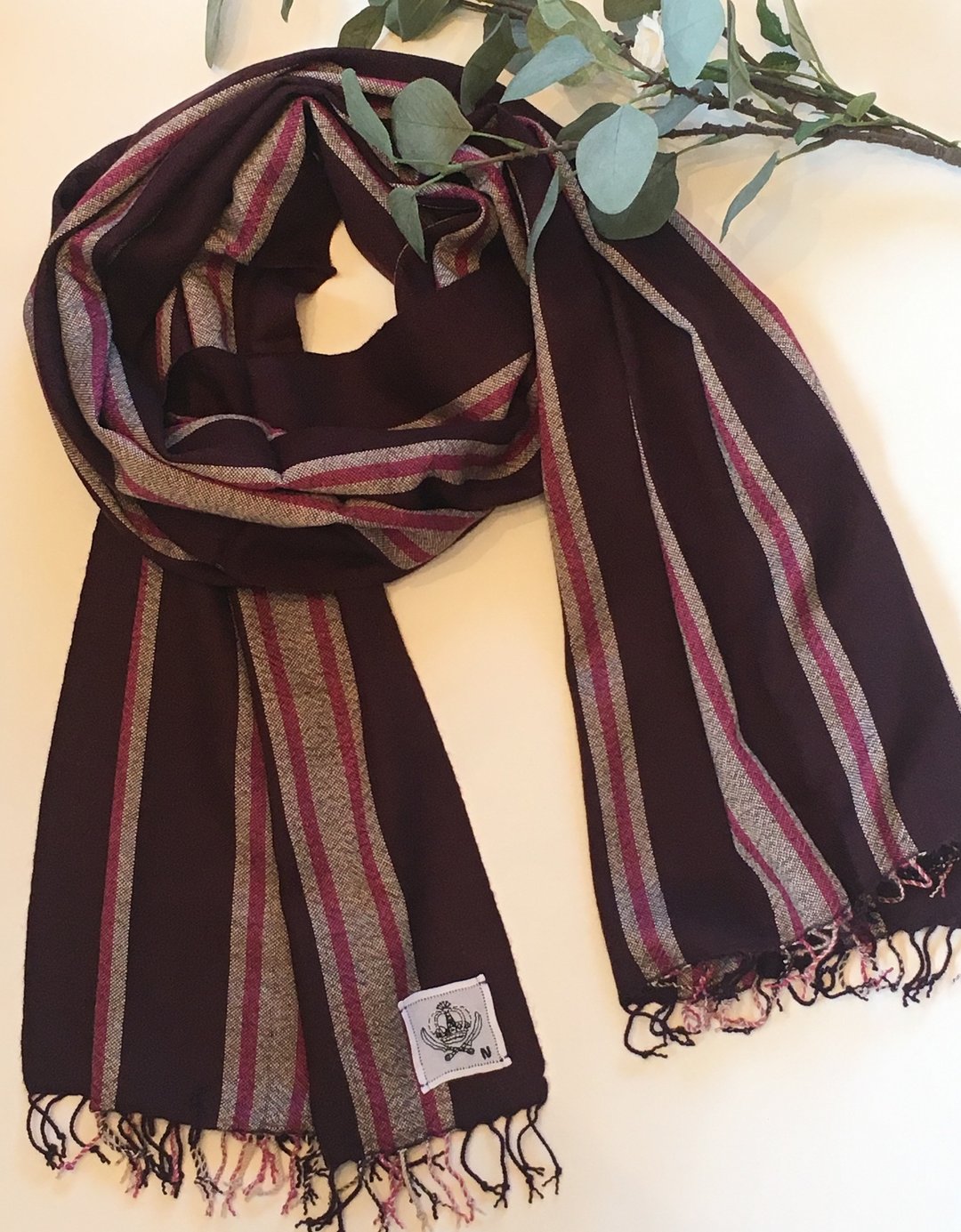 100% Cashmere Hand Woven Awning Stripe Shawl - 丝巾 - 纸 紫色