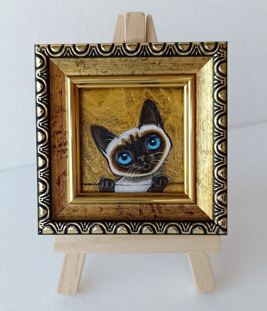 暹罗小猫油画 Cat Art 5*5 厘米 - 墙贴/壁贴 - 其他金属 金色