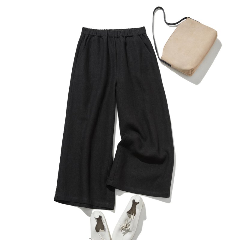 【2025新色】腰部舒适显瘦宽裤 亚麻长裤 适合秋冬 黑色 200907-13 - 女装长裤 - 棉．麻 黑色