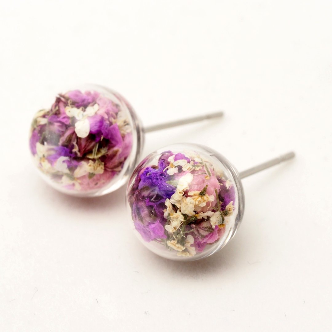 爱家作- OMYWAY DIY 干花  玻璃球 耳针 耳环 耳勾 垂挂 耳夹 1cm - 耳环/耳夹 - 玻璃 白色