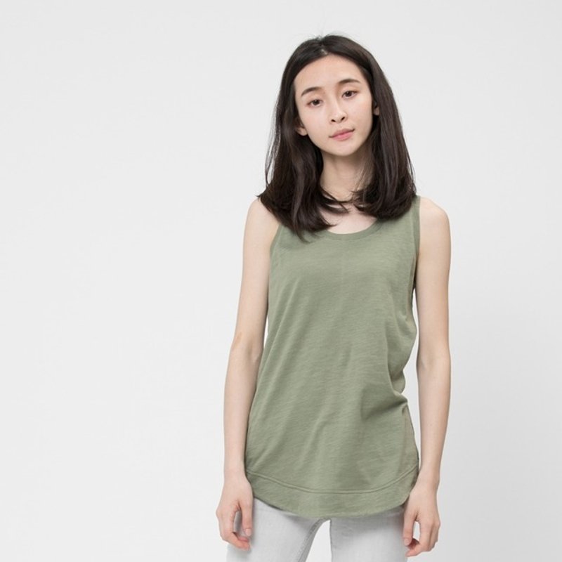 竹节棉夏至背心/軍綠 - 女装背心 - 棉．麻 绿色