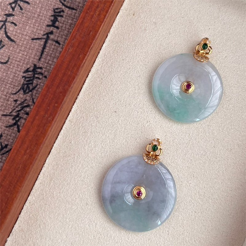 玲靛【18K袅袅仙境】-B系列-翡翠平安扣坠饰 /翡翠/珠宝首饰 P213 - 项链 - 玉石 绿色