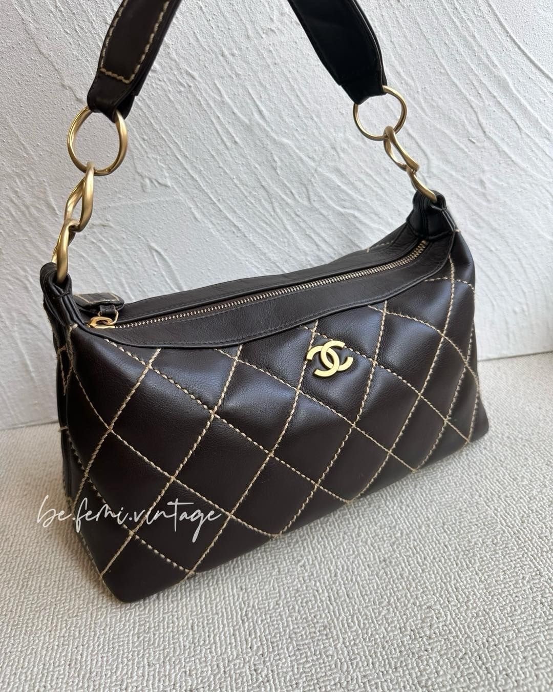 中古Chanel Wild Stitch 明线深棕饭盒腋下包 - 手提包/手提袋 - 真皮 咖啡色
