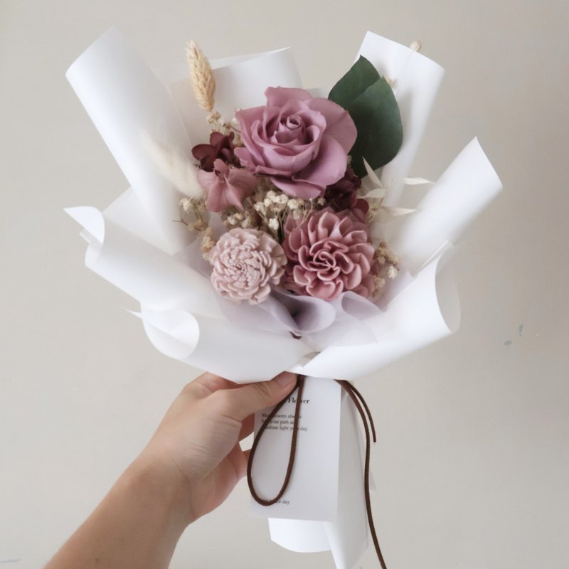 浪漫永生藕紫色玫瑰花束 毕业 情人节 生日 周年 升迁 开幕求婚 - 干燥花/捧花 - 植物．花 紫色