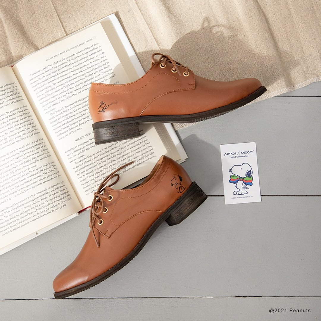 史努比 Snoopy联名鞋 好朋友-侦探德比鞋-棕色 Derby Shoes - 其他女款皮鞋 - 真皮 咖啡色