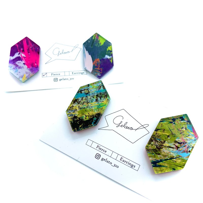 Hexagon Clip-On - 耳环/耳夹 - 压克力 多色