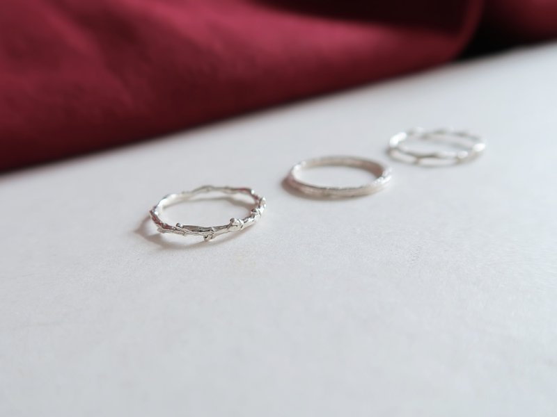 【福袋】3只 森林系 925纯银  雪柏 植 戒指 三款 - 戒指 - 纯银 白色