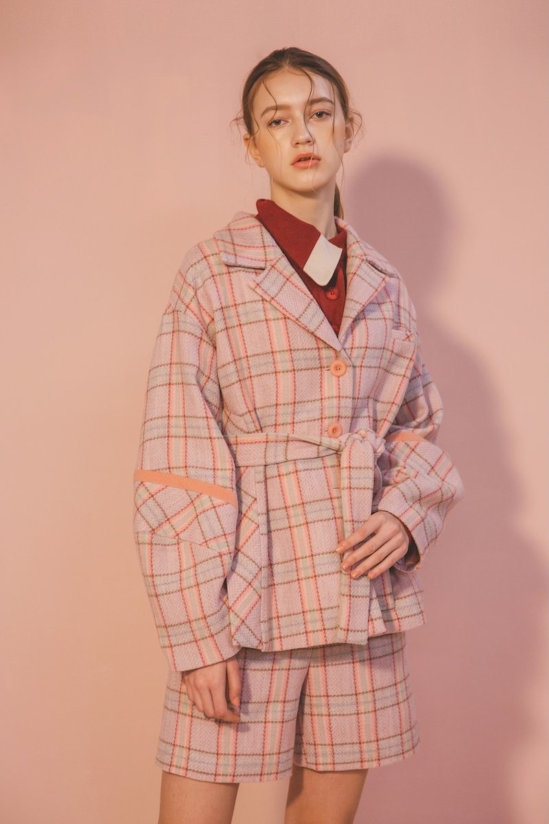Sample Sale / 毛格子西装外套 - 女装西装外套/风衣 - 羊毛 粉红色