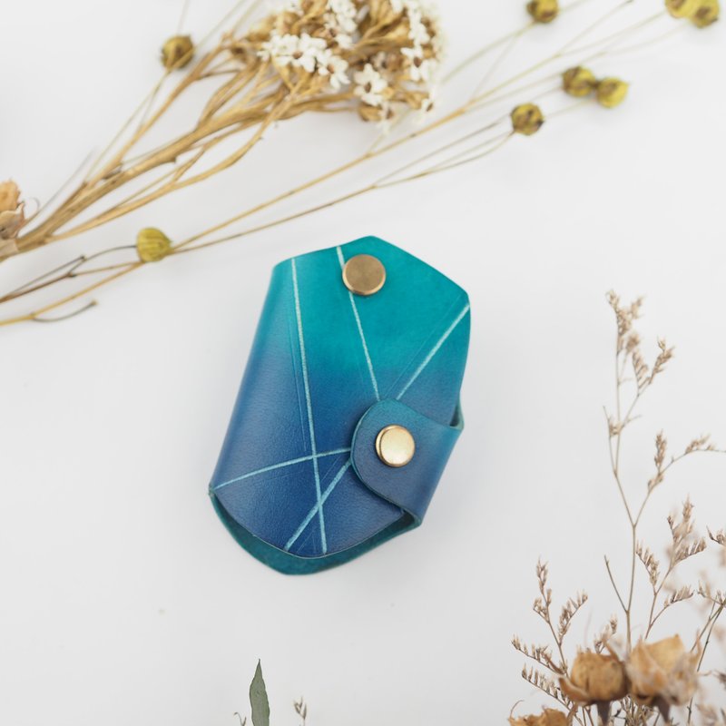 汽车钥匙套 皮革手工制作 土耳其蓝渐层色 - 钥匙链/钥匙包 - 真皮 多色