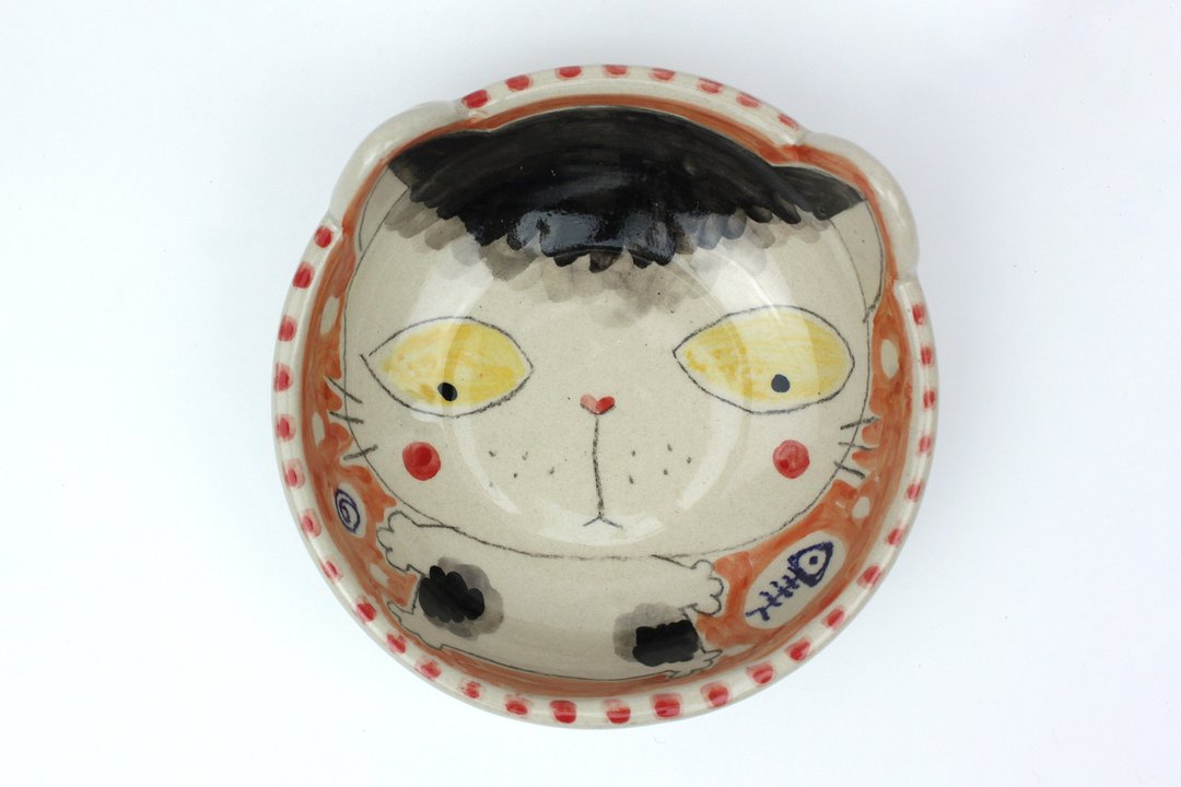 Nice Little Clay 手工耳朵小汤盘 浏海猫 0307-2 - 盘子/餐盘/盘架 - 陶 白色