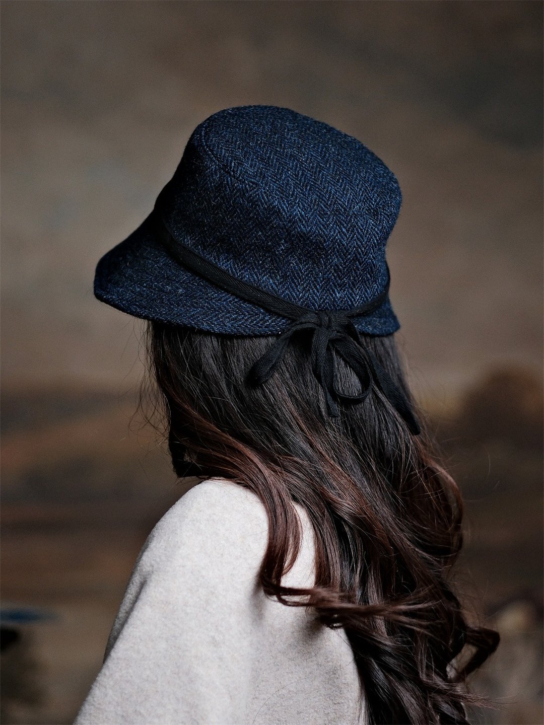 苏格兰侍女帽经典复古古典Bonnet秋冬盆帽哈里斯羊毛藏青色人字纹 - 帽子 - 其他材质 蓝色