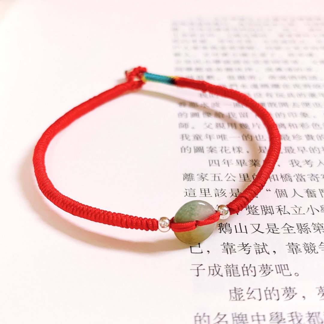 一枚花簪。天然翡翠复古小平安扣手链脚链 纳福辟邪 古风编织手绳 - 手链/手环 - 玉石 红色