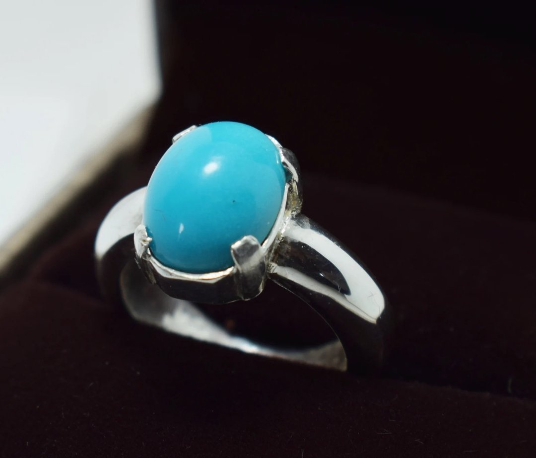 女士绿松石戒指 纯天然宝石戒指 手工饰品 纯银 情人节礼物 - 戒指 - 宝石 蓝色