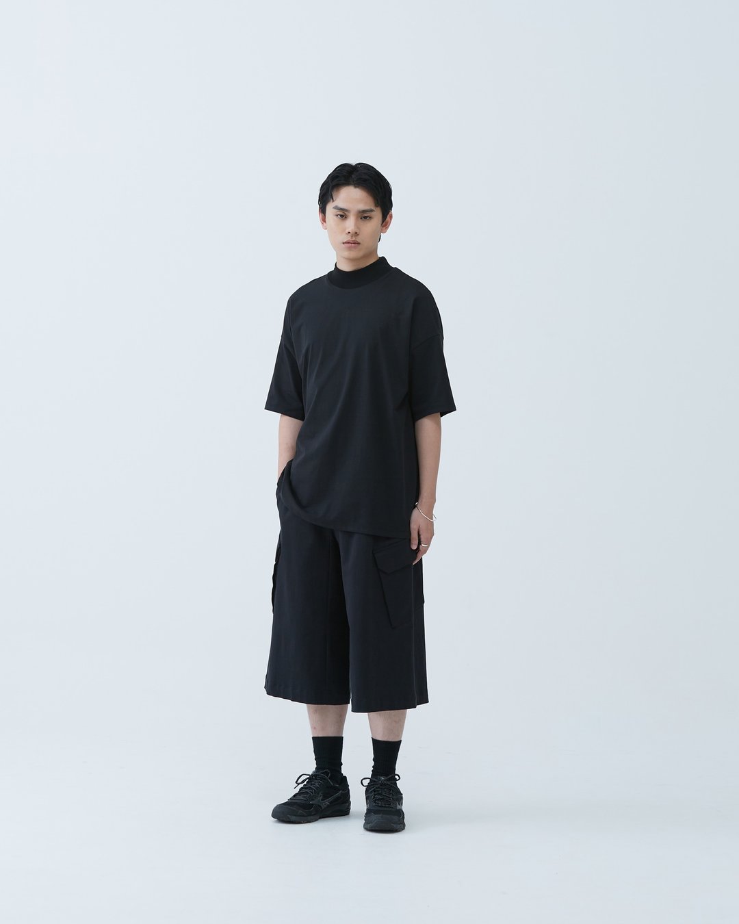 侧口袋七分宽裤 Side Pocket Cropped Pants - 男士短裤 - 棉 黑色