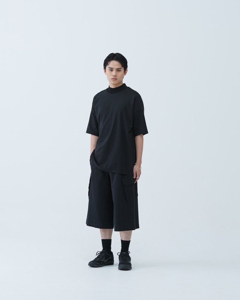 侧口袋七分宽裤 Side Pocket Cropped Pants - 男士短裤 - 棉 黑色