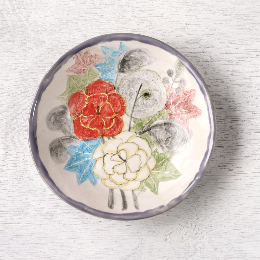 蜀葵直立绘画式彩盘 - 盘子/餐盘/盘架 - 陶 多色