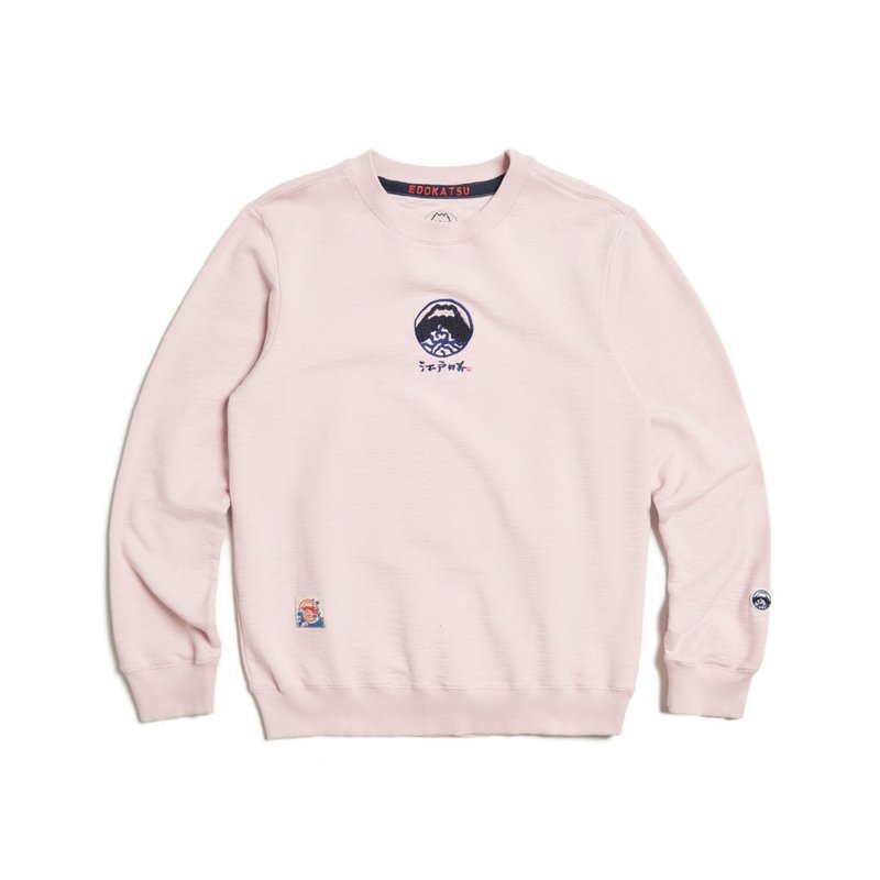 江户胜 日系 女装 经典毛巾绣印花长袖T恤(淡粉红) #上衣#长袖 - 女装 T 恤 - 棉．麻 粉红色