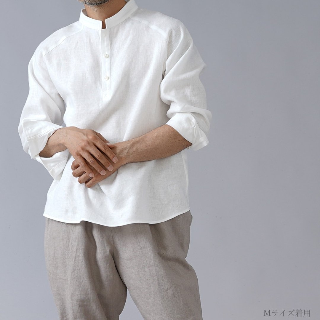 wafu --Flax Cloth Daily Use Linen Top / White t038g-wht2 - 女装上衣 - 亚麻 白色