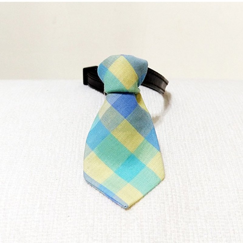 Ella Wang Design Tie 宠物 领结 领带 猫 狗 格子 格纹 绅士 - 项圈/牵绳 - 棉．麻 黄色