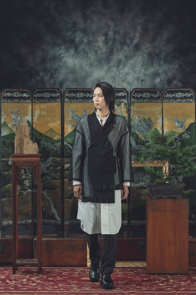 西装领解构罩衫(201T08) - 男装外套 - 丝．绢 黑色