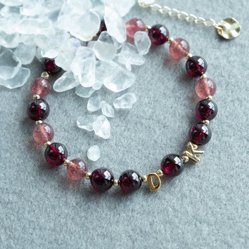 首创个人化英文名字石榴石草莓晶全天然晶石手链 - 手链/手环 - 水晶 红色