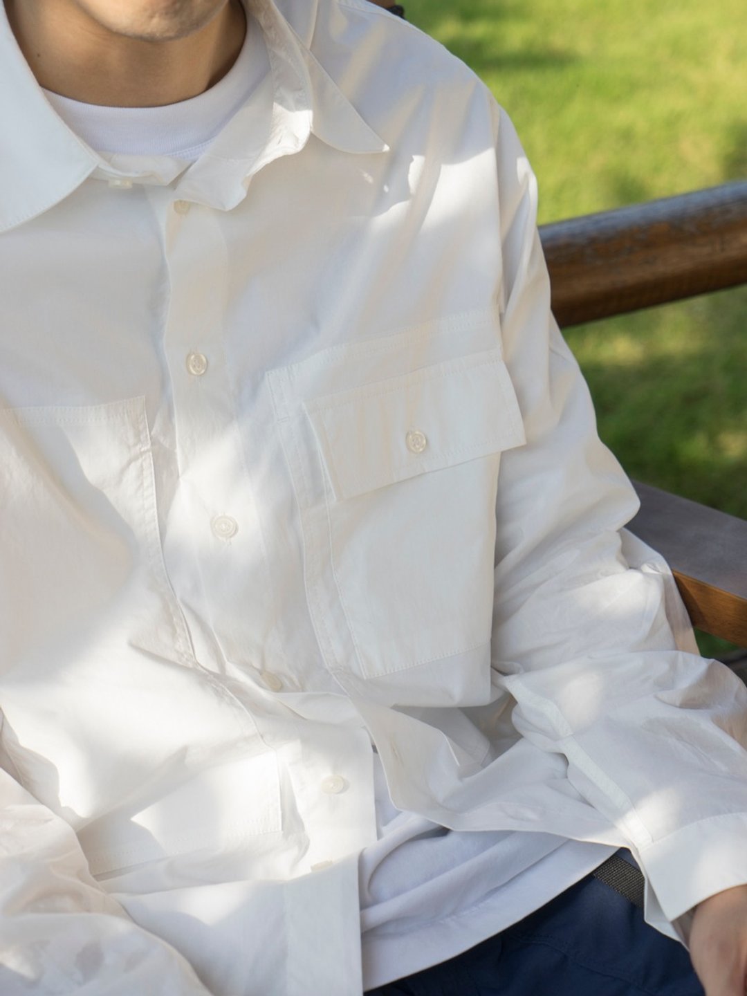 SHIRTS 秋季日系搭配 多口袋設計純白長袖襯衫 CITYBOY - 男装衬衫 - 棉 白色