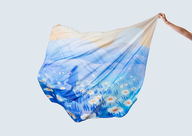Girl on Hill Tencel Silk Scarf. Silk Scarf. Pure Silk. Collaboration with Maggie - 丝巾 - 丝．绢 紫色