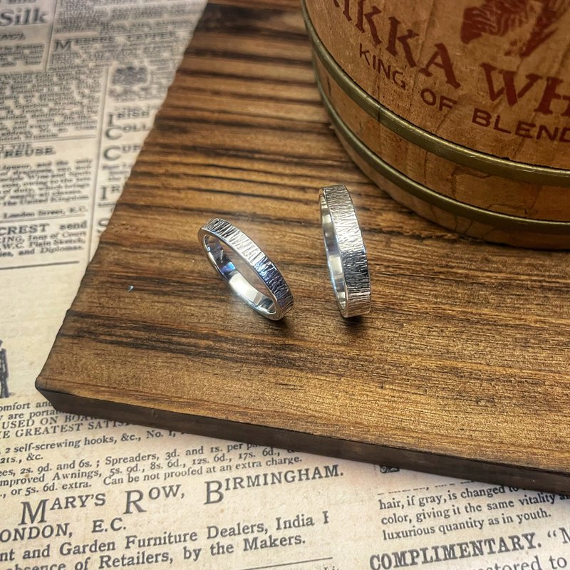 【木纹】情侣对戒 内围可敲字客制  手工纯银戒指 - 戒指 - 纯银 银色