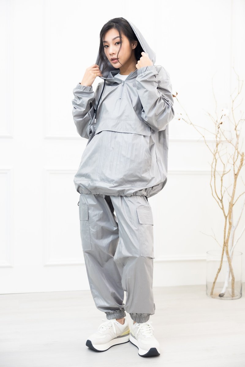 防泼水连帽长袖上衣 银灰色 - 中性连帽卫衣/T 恤 - 其他材质 灰色