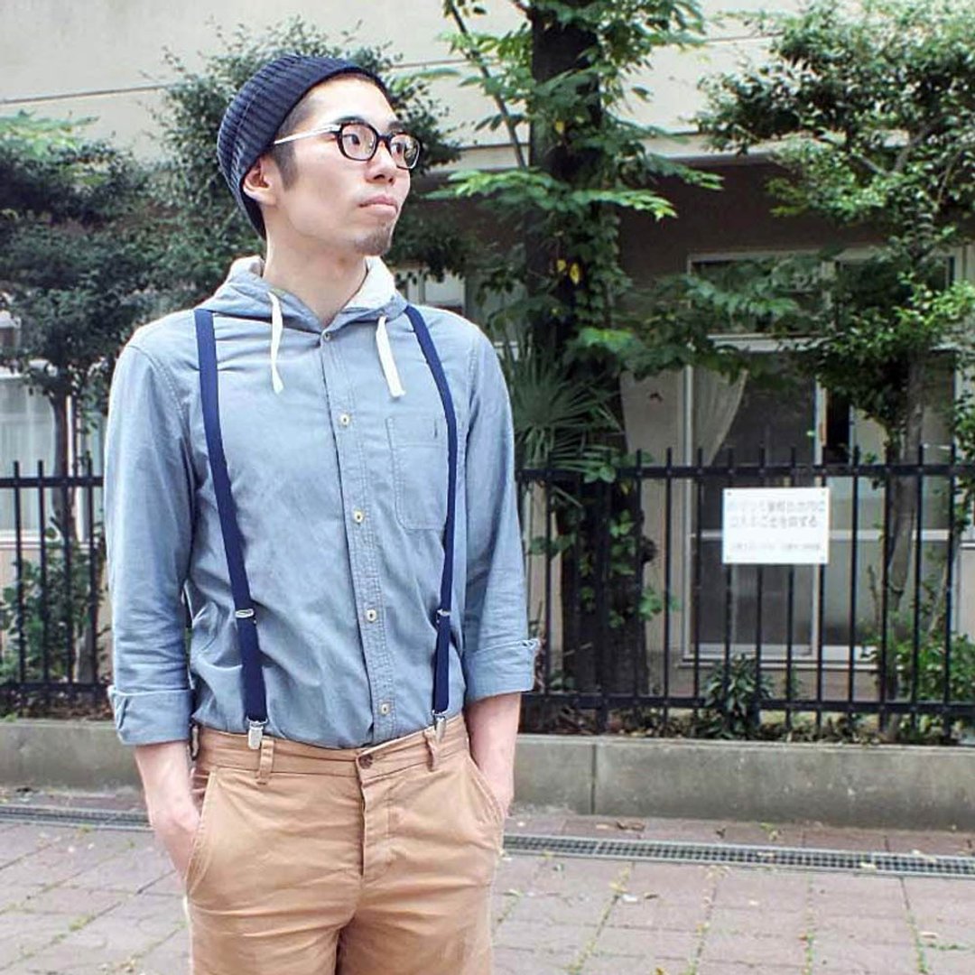 Suspenders Cowhide 21mm width Solid navy yellow up to 185cm tall Made in Japan - 其他 - 橡胶 蓝色