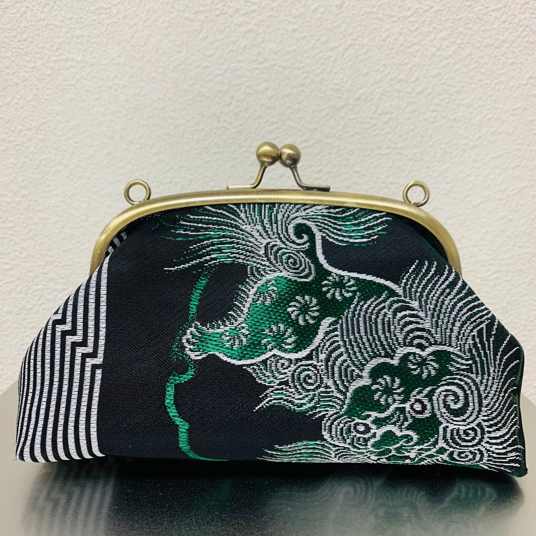 日本和服腰带 (Obi) 改造口金包 - 侧背包/斜挎包 - 丝．绢 绿色