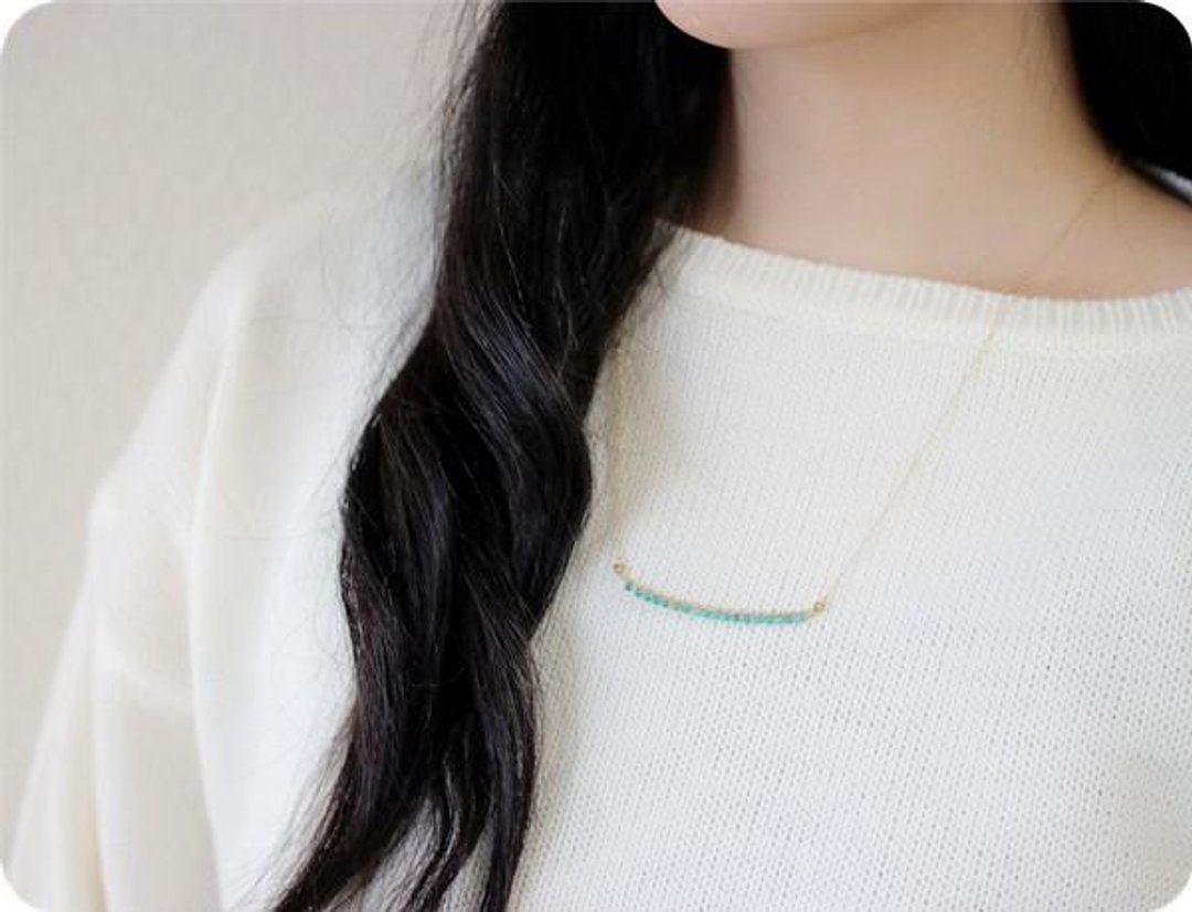 Life's Guardian Stone Turquoise Semi-Long Bar Necklace December Birthstone - 项链 - 宝石 绿色