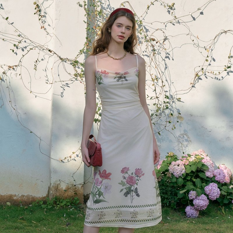 Thea 鸡心领彩色刺绣吊带裙 - 洋装/连衣裙 - 聚酯纤维 白色