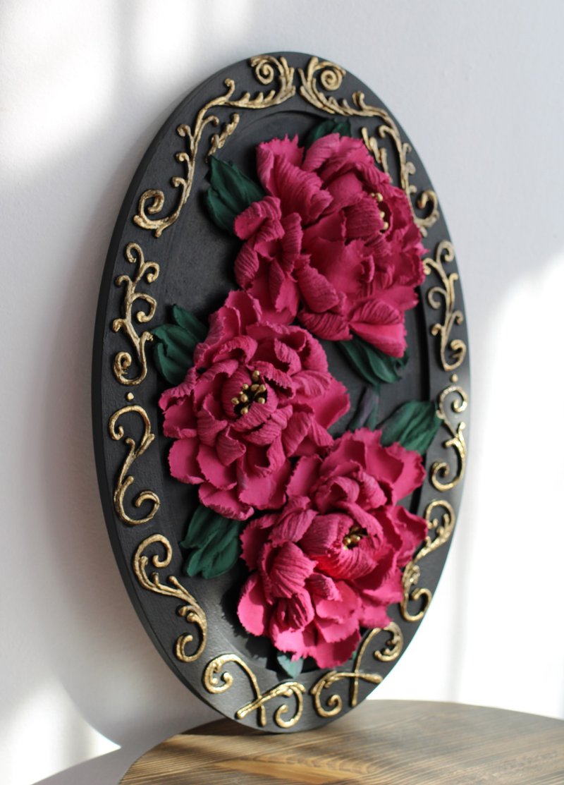 Flower painting, 3D peonies, original home decor, sculpture painting. - 墙贴/壁贴 - 其他材质 