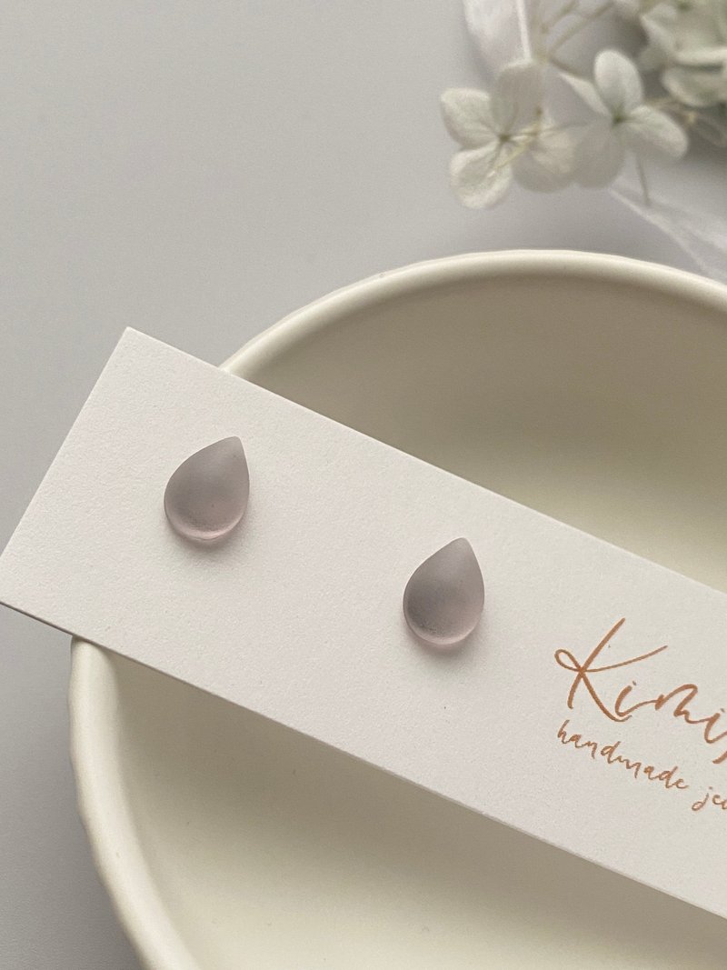 雾光水滴耳环 雾紫 - 耳环/耳夹 - 不锈钢 紫色