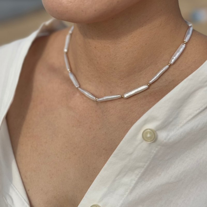 14KGF Freedom巴洛克珍珠短项链 - 项链 - 珍珠 白色