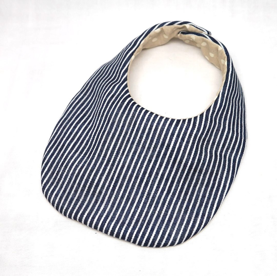 Japanese Handmade 4-layer-double gauze Baby Bib /denimu-ish stripe - 围嘴/口水巾 - 棉 蓝色