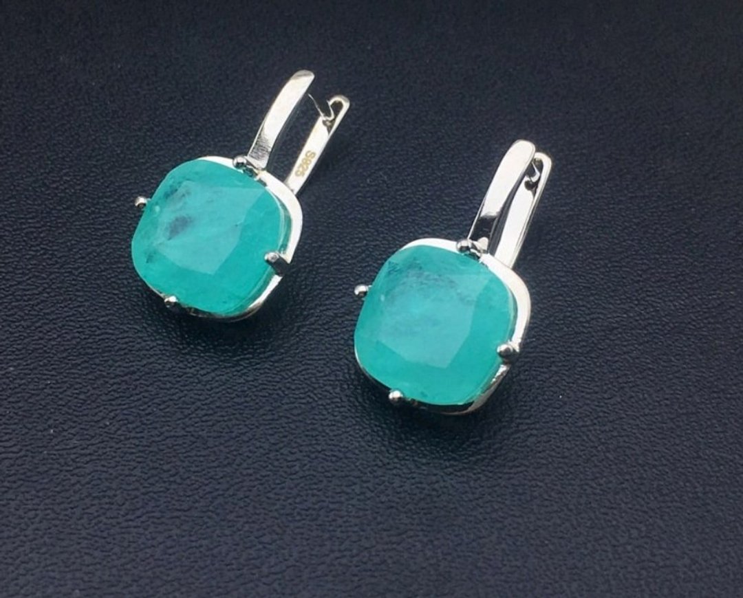 Paraiba Tourmaline Earrings, Elegant Paraiba Tourmaline Silver Earrings - 耳环/耳夹 - 其他金属 银色
