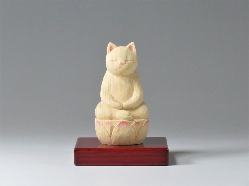 佛系猫咪 打坐猫 木雕 1919 - 玩偶/公仔 - 木头 白色
