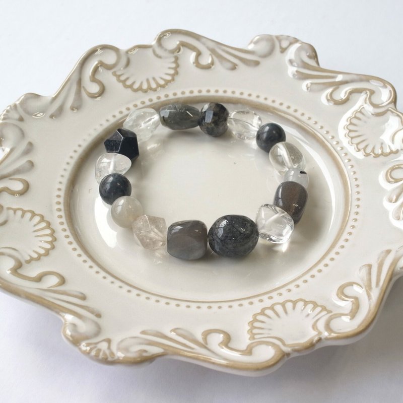 B090七轮调和手串/黑发晶/白晶/拉长石/天然晶石/能量石/原生态 - 手链/手环 - 水晶 多色