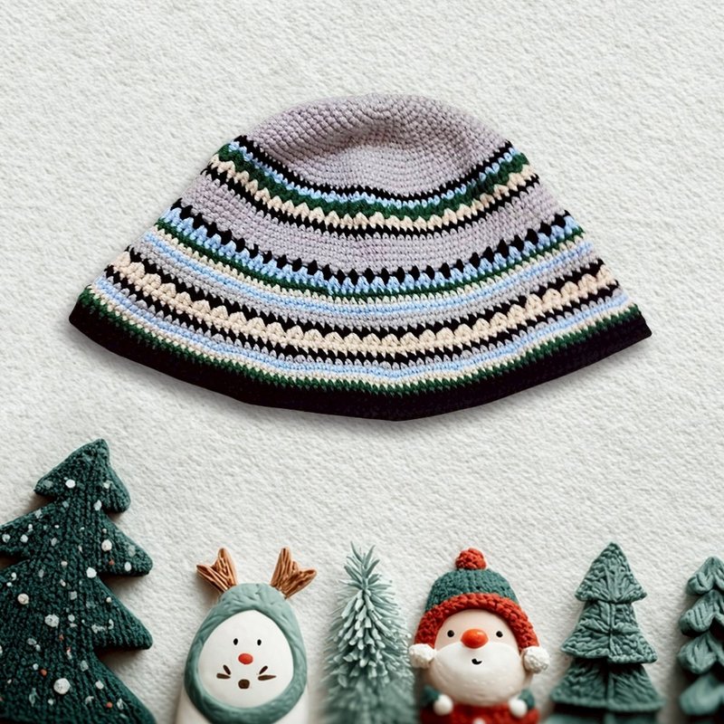 灰黄人生 手作编织帽 创意毛帽 交换礼物 圣诞礼物 文创设计 冬装 - 帽子 - 棉．麻 灰色