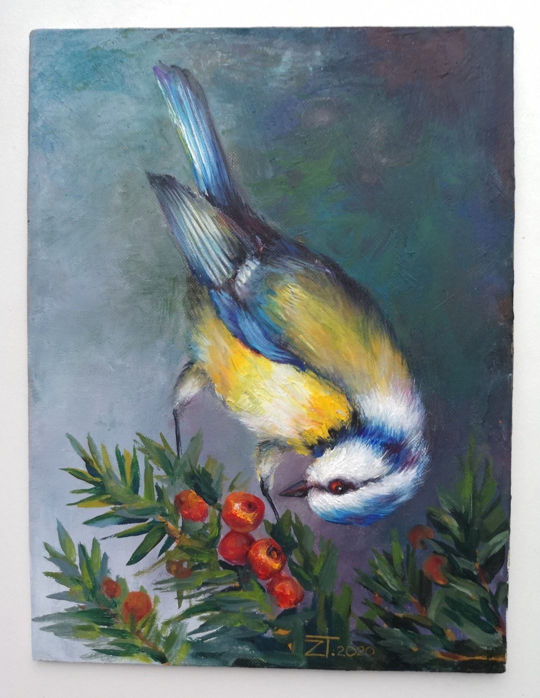Chickadee Oil Painting Original Art Bird on Canvas panel. - 海报/装饰画/版画 - 其他材质 