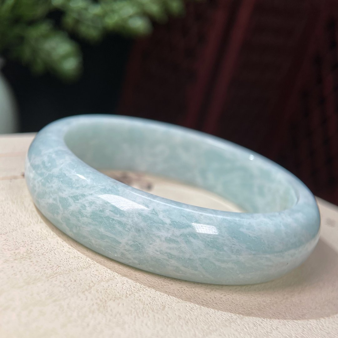 玉化高瓷天河石手镯60MM 老矿星光猫眼亚马逊石手环 优雅静谧财运 - 手链/手环 - 半宝石 