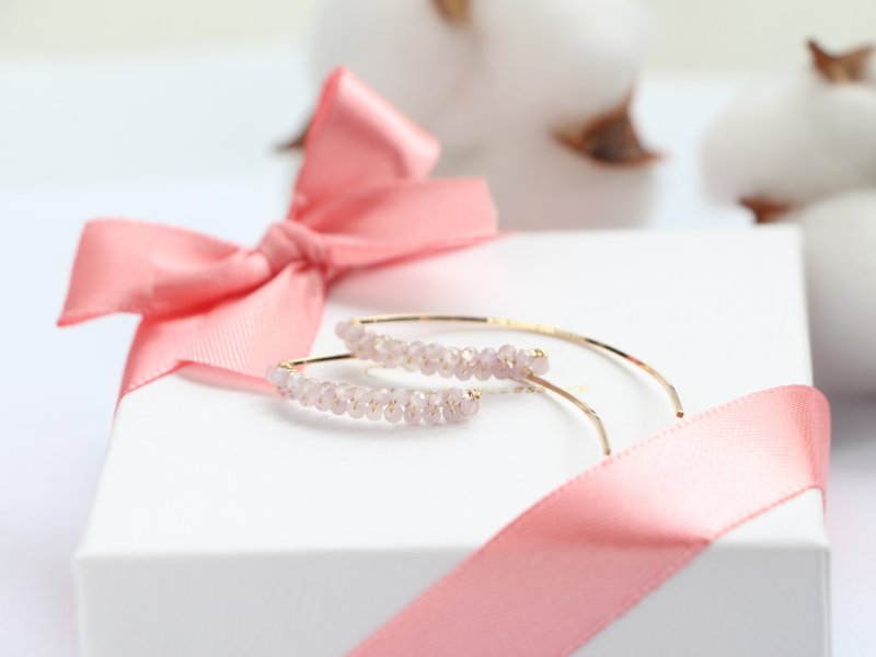 14kgf-lavender quartz marquis pierced earrings - 耳环/耳夹 - 其他金属 紫色