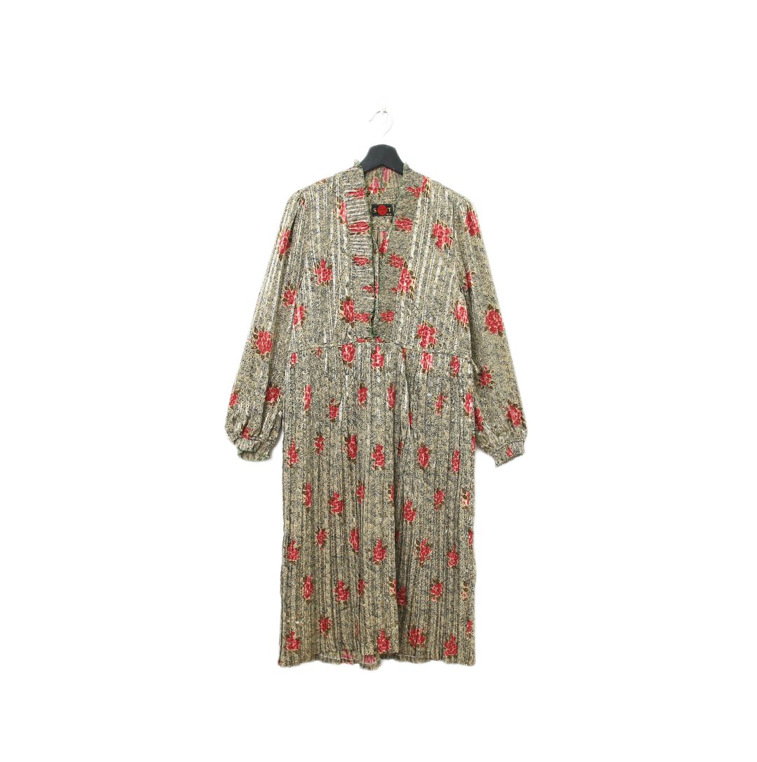 Back to Green-复古长袖洋装 复古花朵V领g-25//vintage dress - 洋装/连衣裙 - 棉 