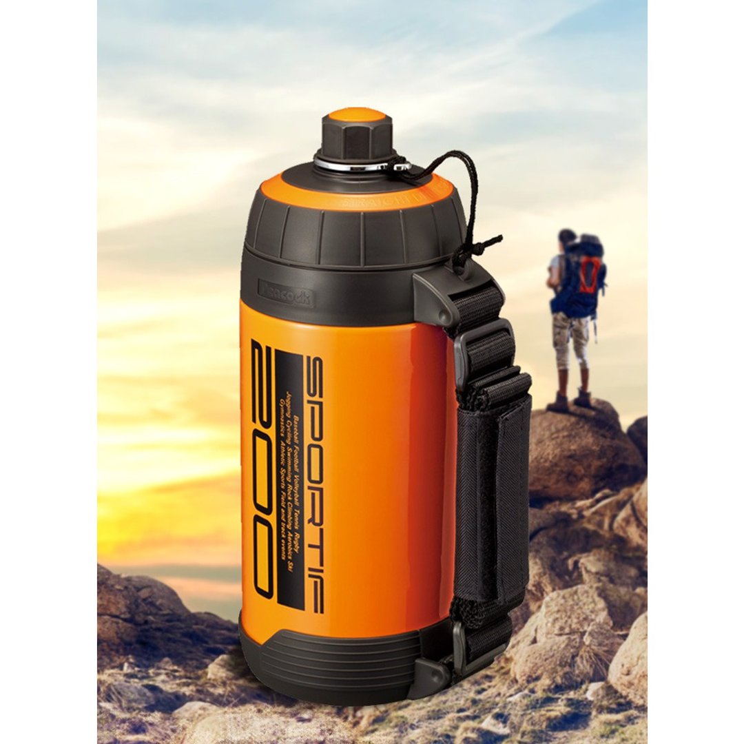 【孔雀 Peacock】2.0L 大容量保冷专用水壶水瓶 (附背带) 运动登山 - 橘 - 保温瓶/保温杯 - 不锈钢 橘色