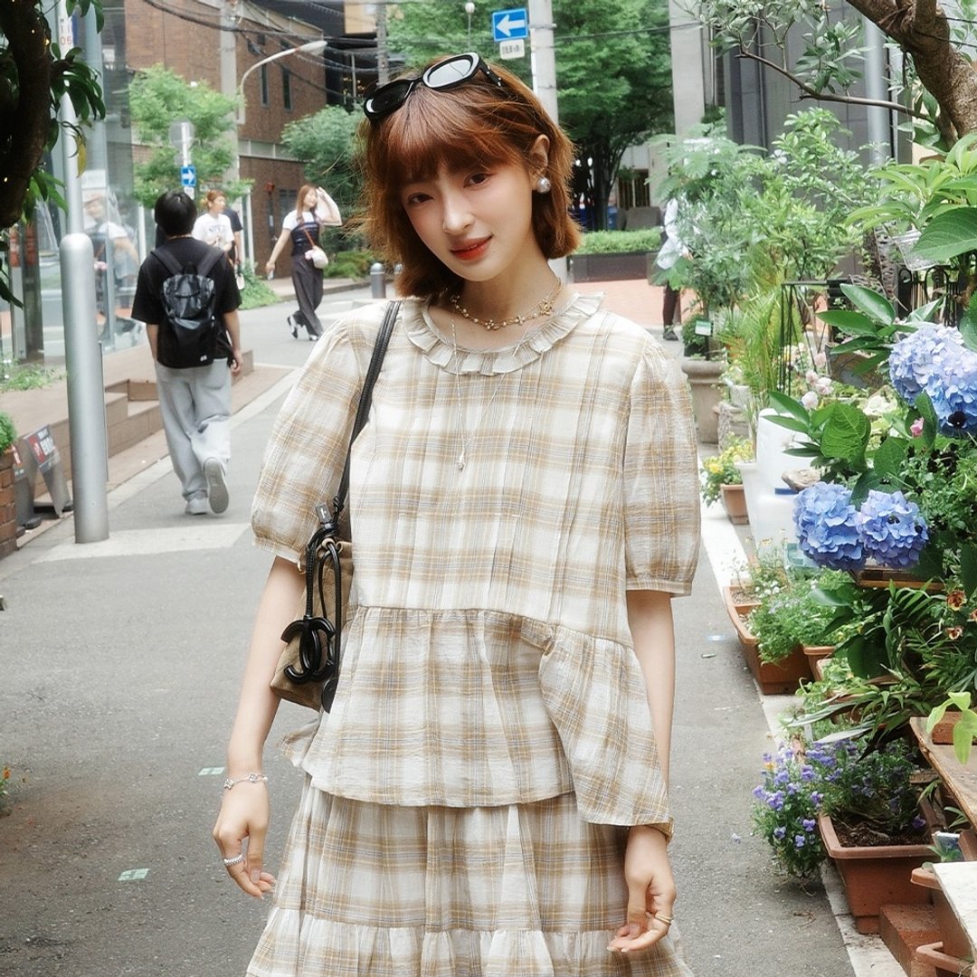 日系花边领娃娃衫短裙套装 | 衬衫 | 裙子 | 夏款|Sora-2158 - 女装衬衫 - 棉 多色